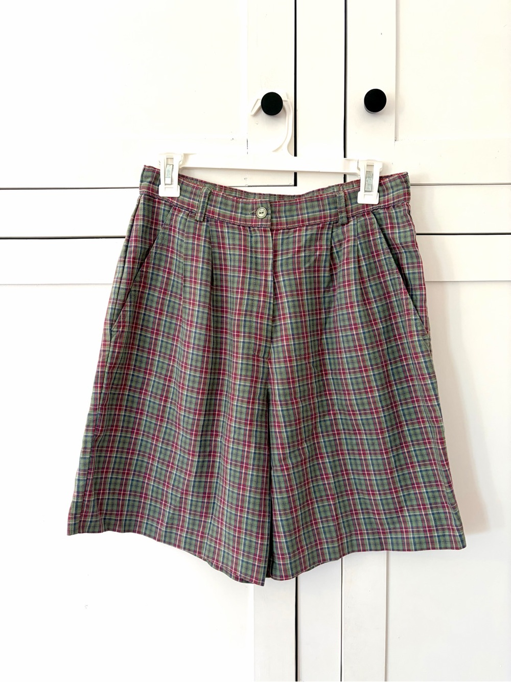 Vintage Jantzen Classics Cotton Green Red Plaid High Waist Shorts Size 8